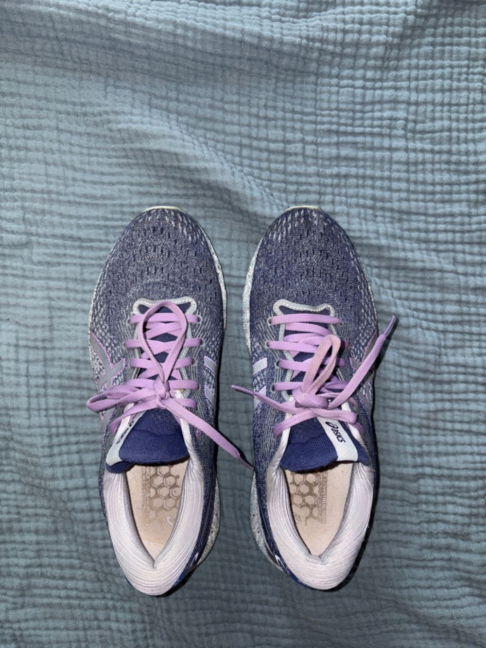 Asics Women's Purple Knit Running Sneakers with Light Pink Laces